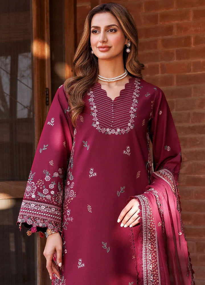 Dastoor By Farasha Embroidered Lawn Suit Unstitched 3 Piece FSH24E D1-Ruby Glam - Summer Collection