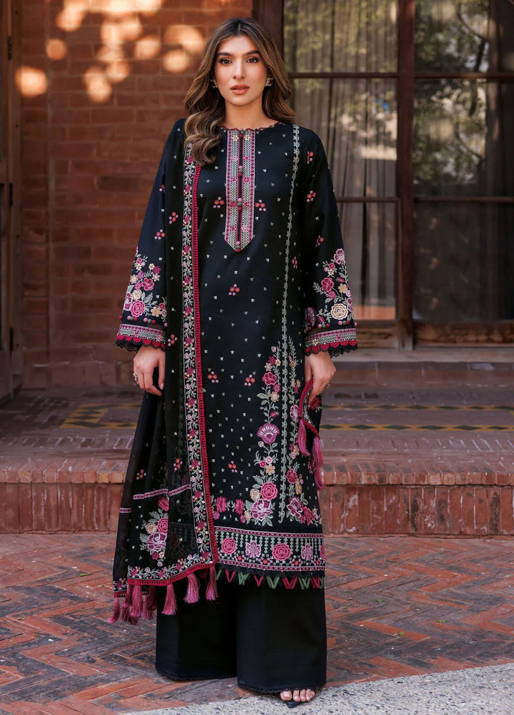 Dastoor By Farasha Embroidered Lawn Suit Unstitched 3 Piece FSH24E D2-Ornate Noir - Summer Collection