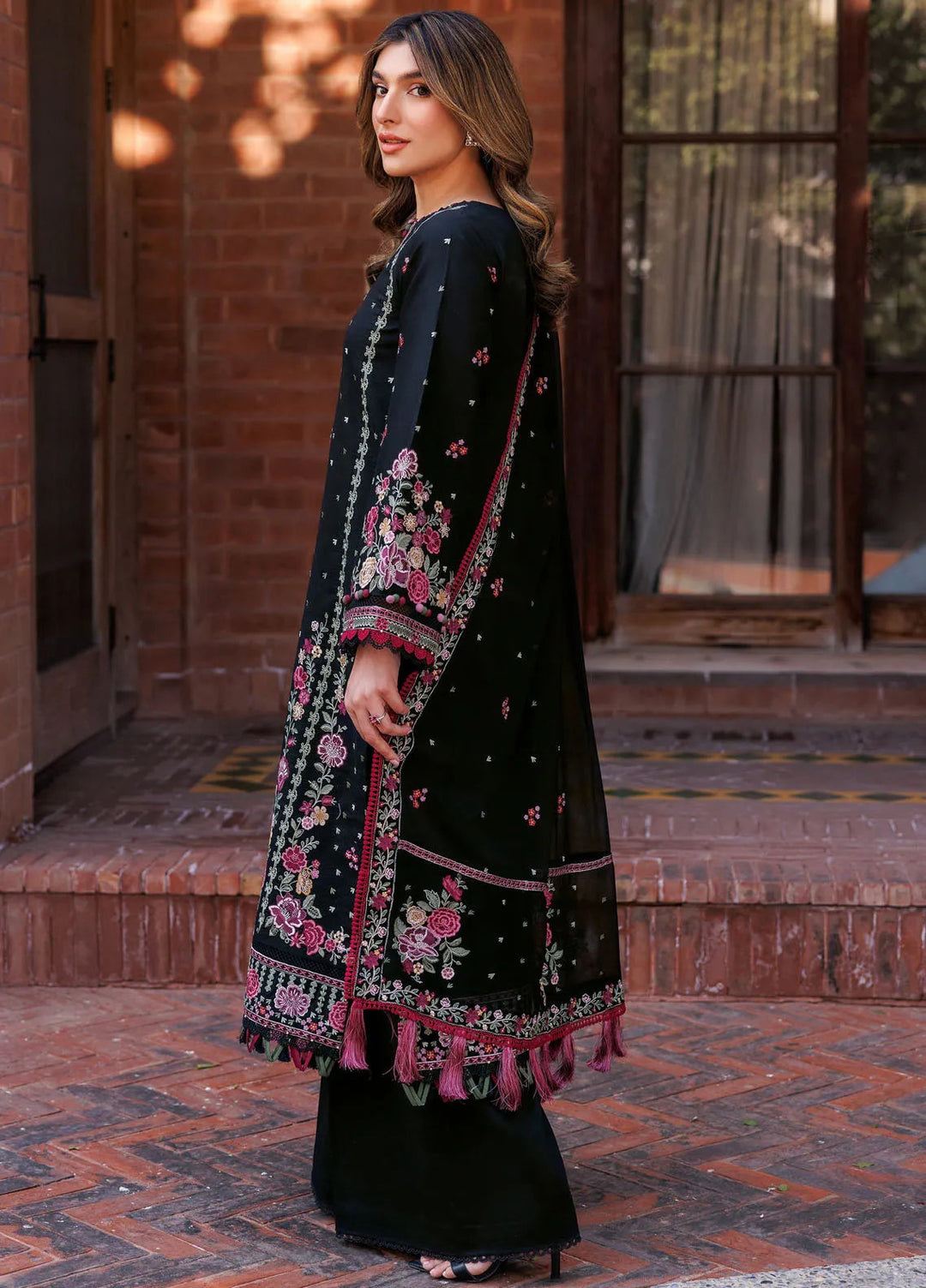 Dastoor By Farasha Embroidered Lawn Suit Unstitched 3 Piece FSH24E D2-Ornate Noir - Summer Collection