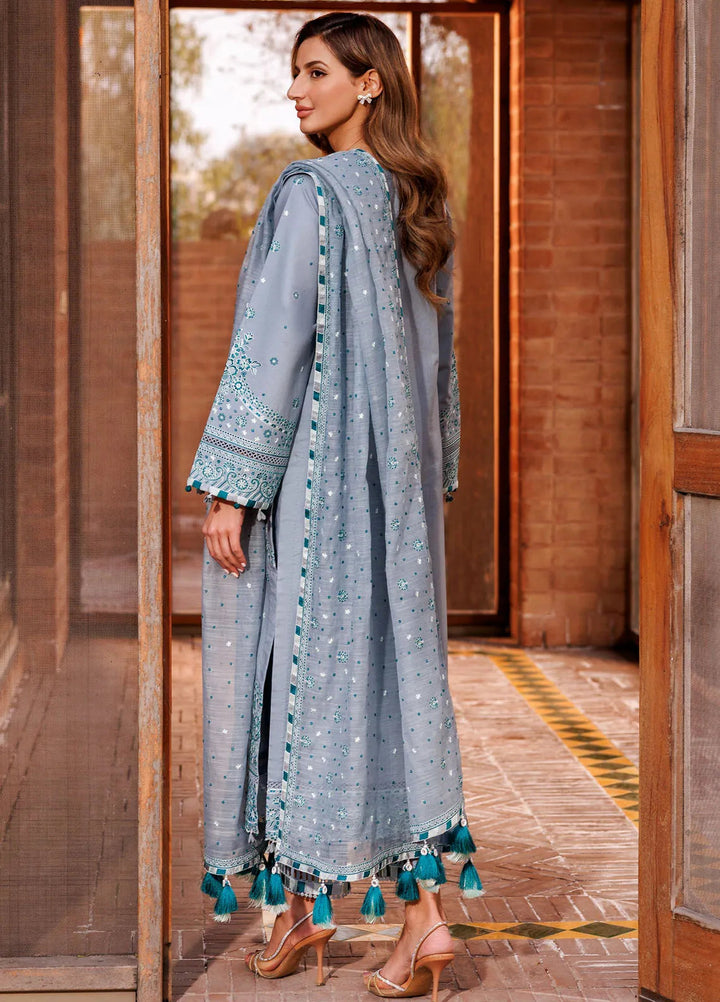 Dastoor By Farasha Embroidered Lawn Suit Unstitched 3 Piece FSH24E D4-Beryl Grey - Summer Collection