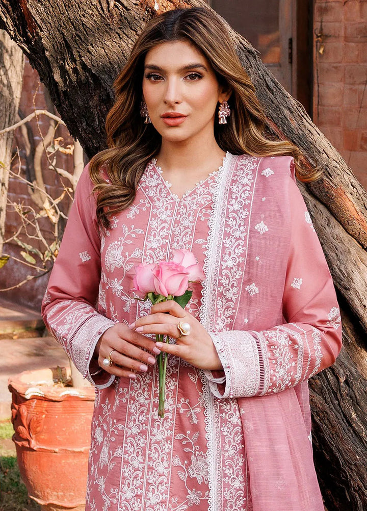 Dastoor By Farasha Embroidered Lawn Suit Unstitched 3 Piece FSH24E D5-Pearl Mist - Summer Collection