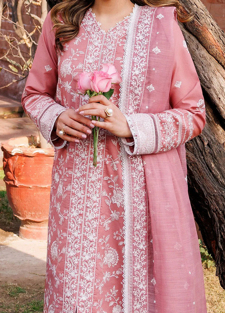Dastoor By Farasha Embroidered Lawn Suit Unstitched 3 Piece FSH24E D5-Pearl Mist - Summer Collection