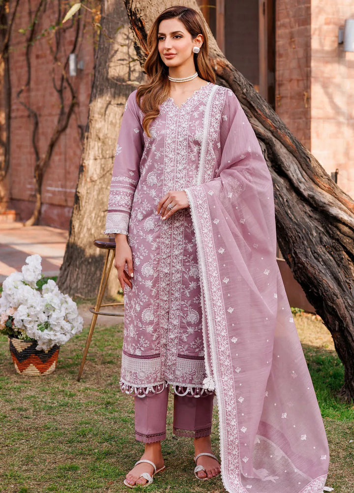 Dastoor By Farasha Embroidered Lawn Suit Unstitched 3 Piece FSH24E D6-Dainty Lilac - Summer Collection