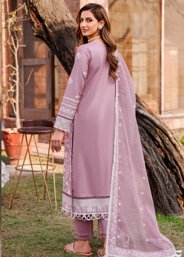 Dastoor By Farasha Embroidered Lawn Suit Unstitched 3 Piece FSH24E D6-Dainty Lilac - Summer Collection