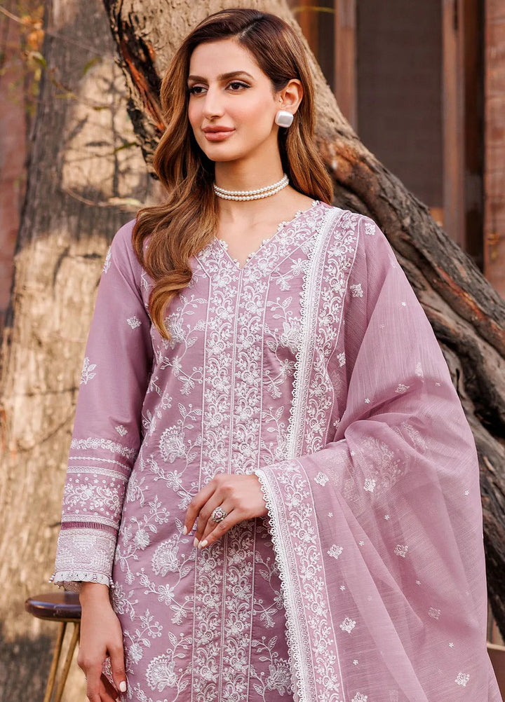 Dastoor By Farasha Embroidered Lawn Suit Unstitched 3 Piece FSH24E D6-Dainty Lilac - Summer Collection