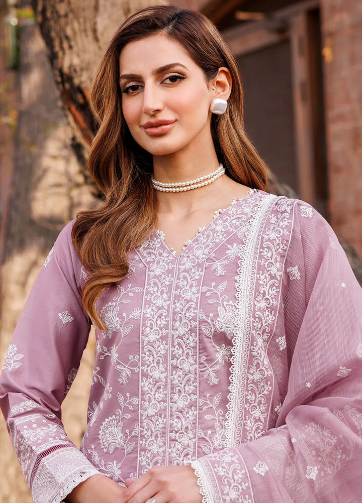Dastoor By Farasha Embroidered Lawn Suit Unstitched 3 Piece FSH24E D6-Dainty Lilac - Summer Collection