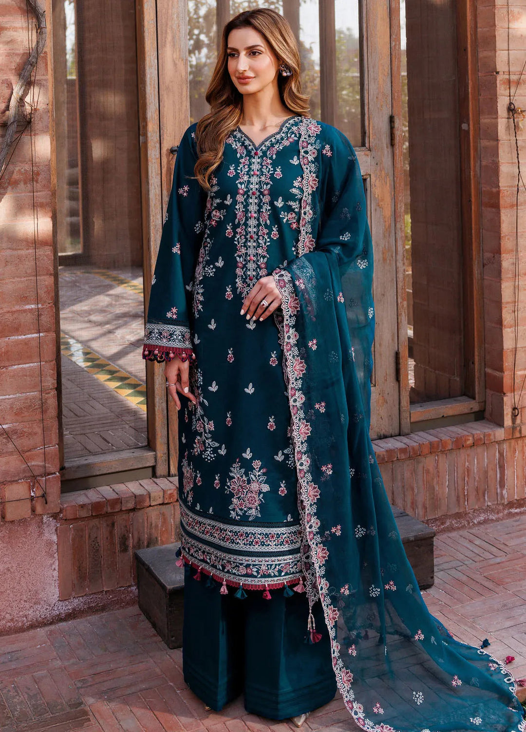 Dastoor By Farasha Embroidered Lawn Suit Unstitched 3 Piece FSH24E D7-Emerald Charm - Summer Collection