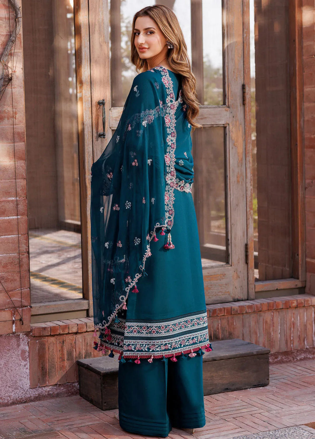 Dastoor By Farasha Embroidered Lawn Suit Unstitched 3 Piece FSH24E D7-Emerald Charm - Summer Collection