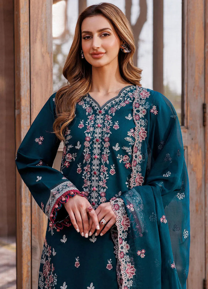 Dastoor By Farasha Embroidered Lawn Suit Unstitched 3 Piece FSH24E D7-Emerald Charm - Summer Collection