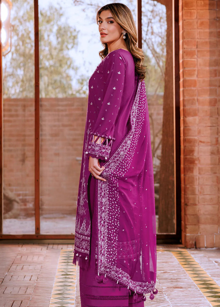 Dastoor By Farasha Embroidered Lawn Suit Unstitched 3 Piece FSH24E D8-Tempting Bery - Summer Collection