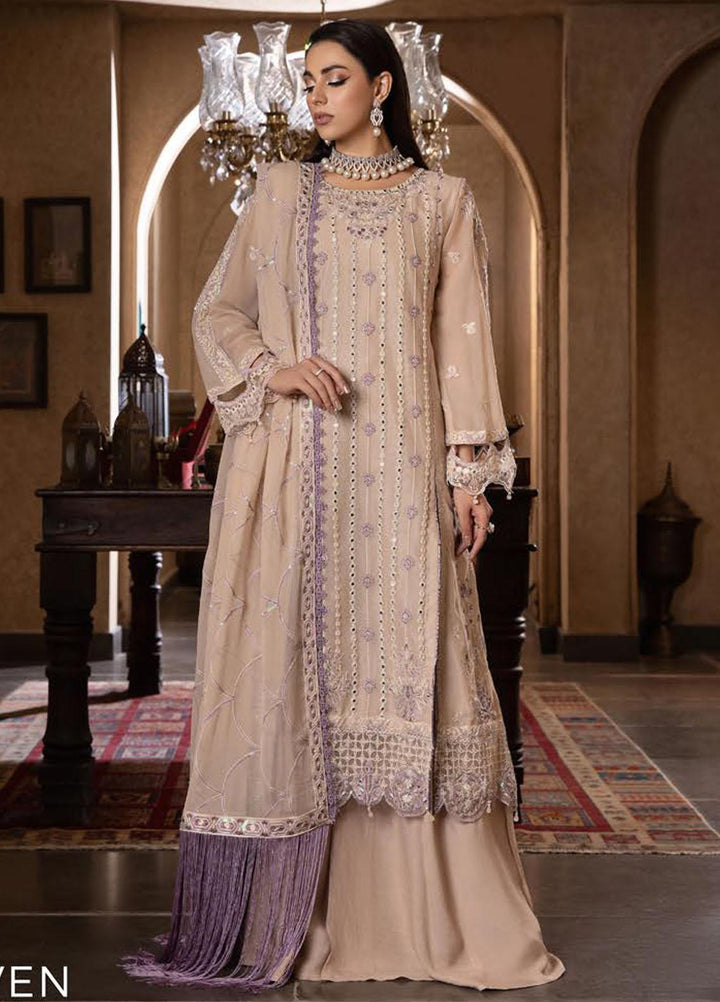 Dastoor By Lala Textiles Embroidered Chiffon Suits Unstitched 3 Piece LT23D D-01 Heaven - Luxury Collection