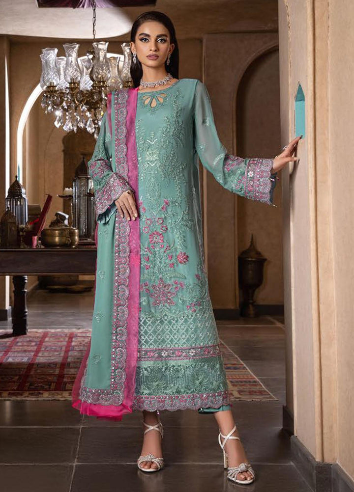 Dastoor By Lala Textiles Embroidered Chiffon Suits Unstitched 3 Piece LT23D D-02 Rouge - Luxury Collection