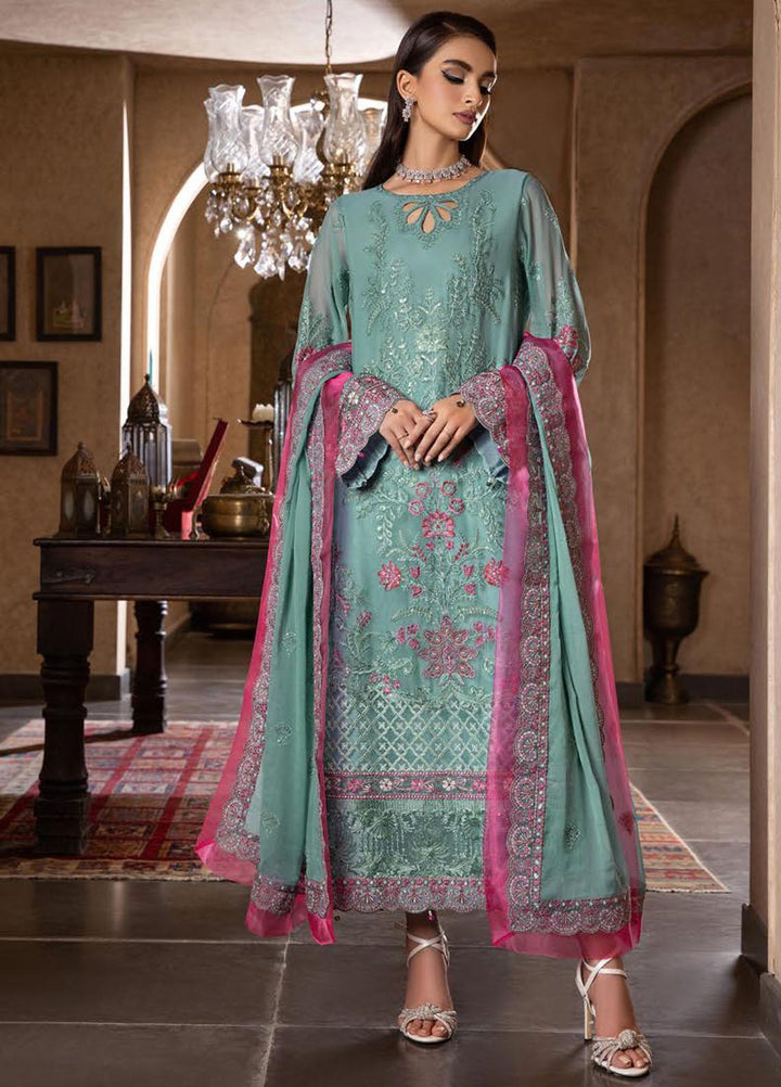 Dastoor By Lala Textiles Embroidered Chiffon Suits Unstitched 3 Piece LT23D D-02 Rouge - Luxury Collection