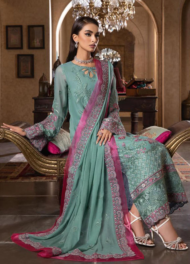 Dastoor By Lala Textiles Embroidered Chiffon Suits Unstitched 3 Piece LT23D D-02 Rouge - Luxury Collection