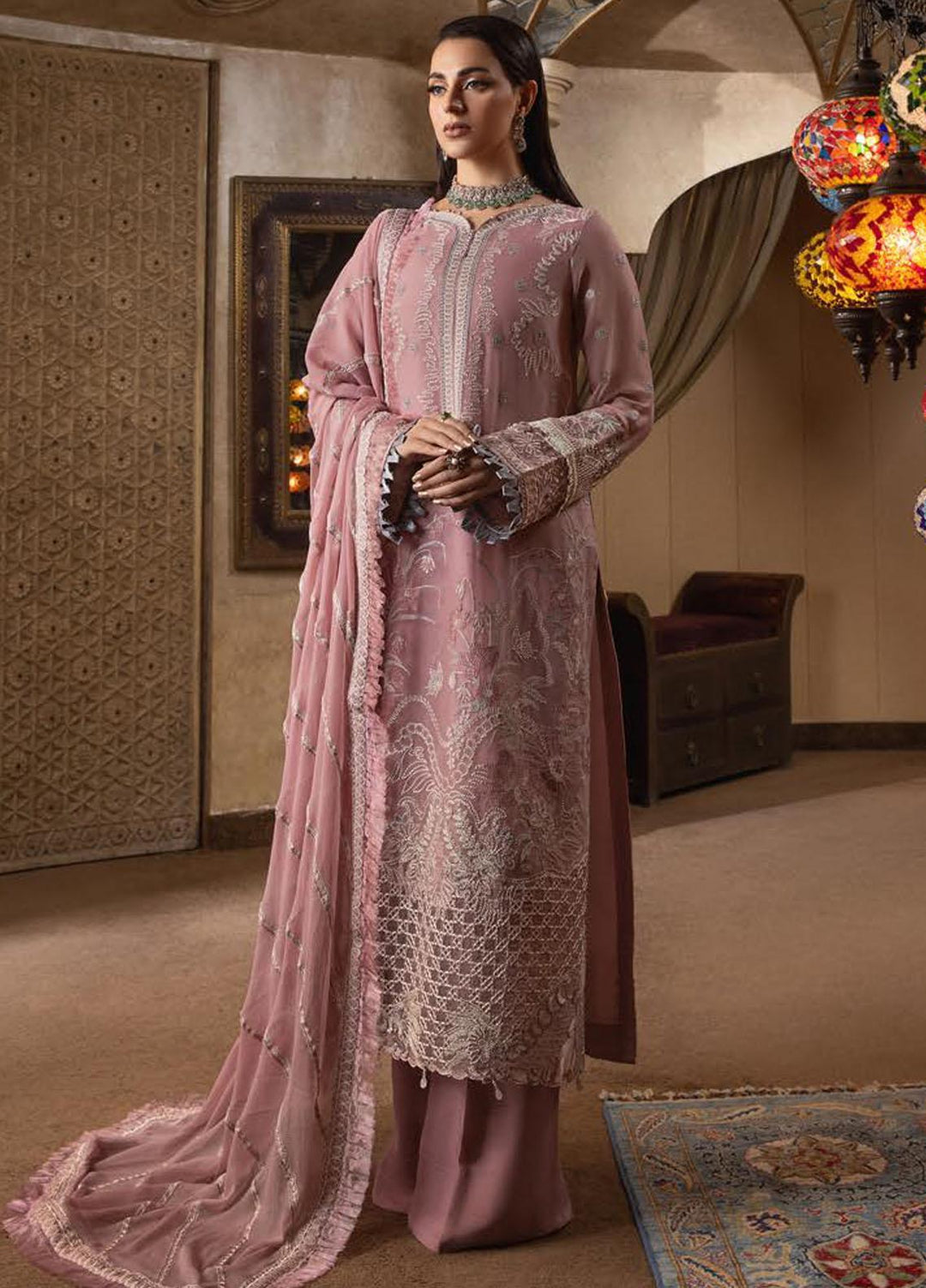 Dastoor By Lala Textiles Embroidered Chiffon Suits Unstitched 3 Piece LT23D D-03 Liana - Luxury Collection