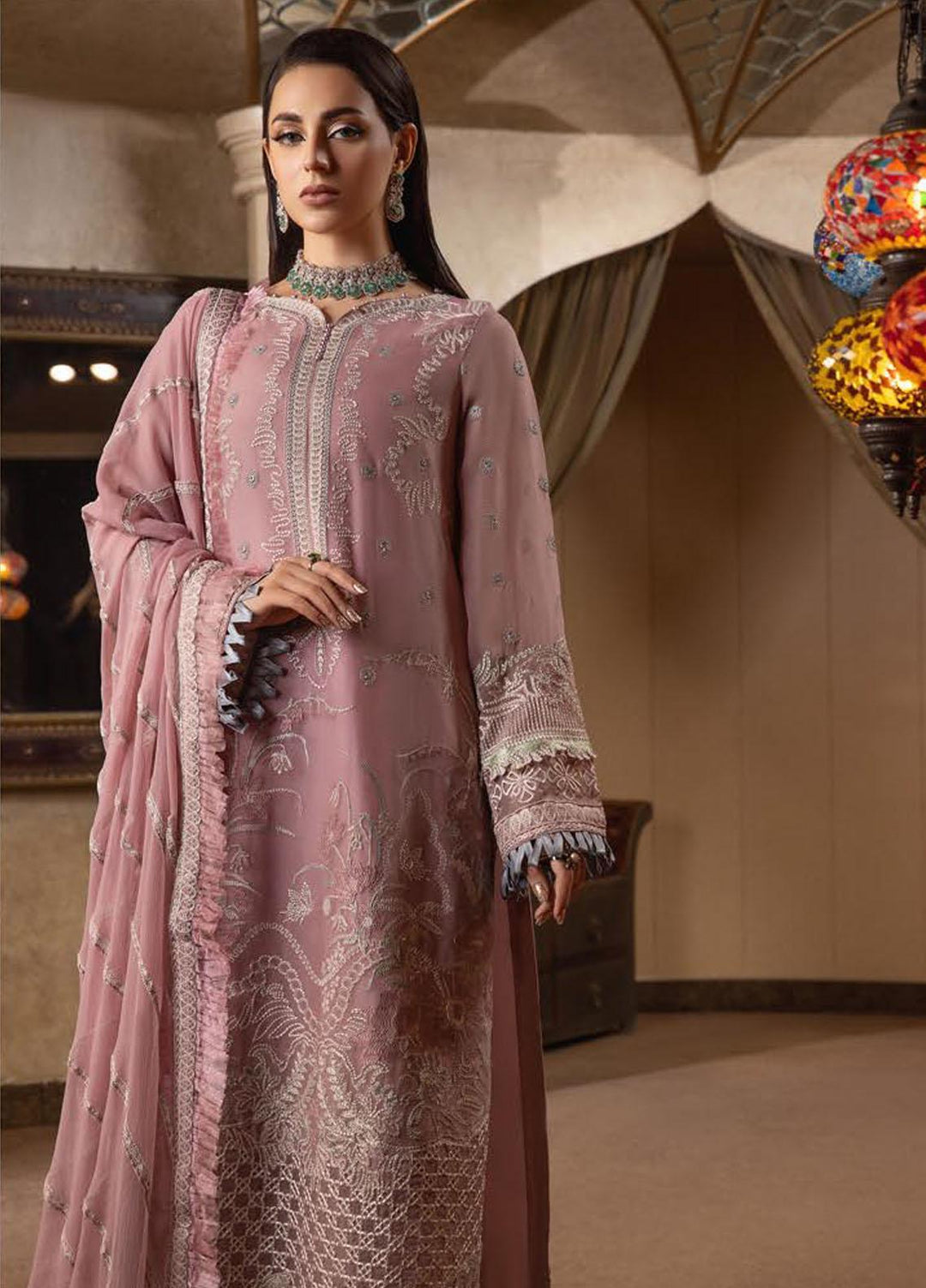 Dastoor By Lala Textiles Embroidered Chiffon Suits Unstitched 3 Piece LT23D D-03 Liana - Luxury Collection