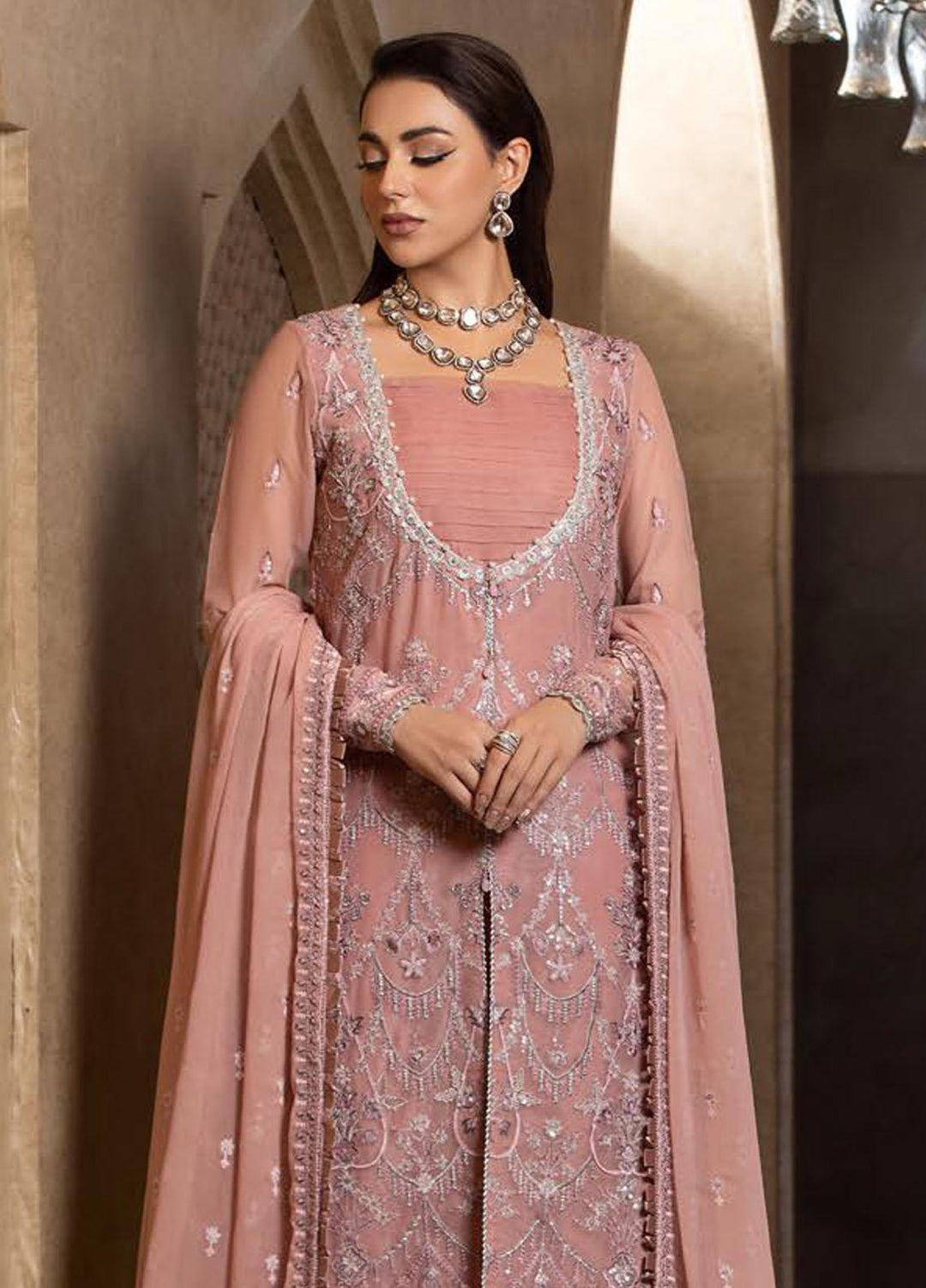 Dastoor By Lala Textiles Embroidered Chiffon Suits Unstitched 3 Piece LT23D D-04 Raha - Luxury Collection