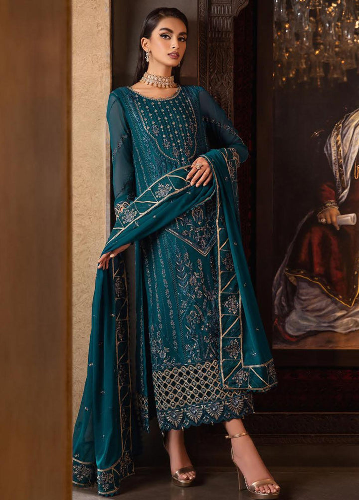 Dastoor By Lala Textiles Embroidered Chiffon Suits Unstitched 3 Piece LT23D D-05 Enchante - Luxury Collection