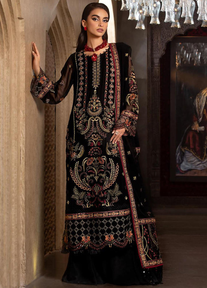 Dastoor By Lala Textiles Embroidered Chiffon Suits Unstitched 3 Piece LT23D D-07 Serene - Luxury Collection