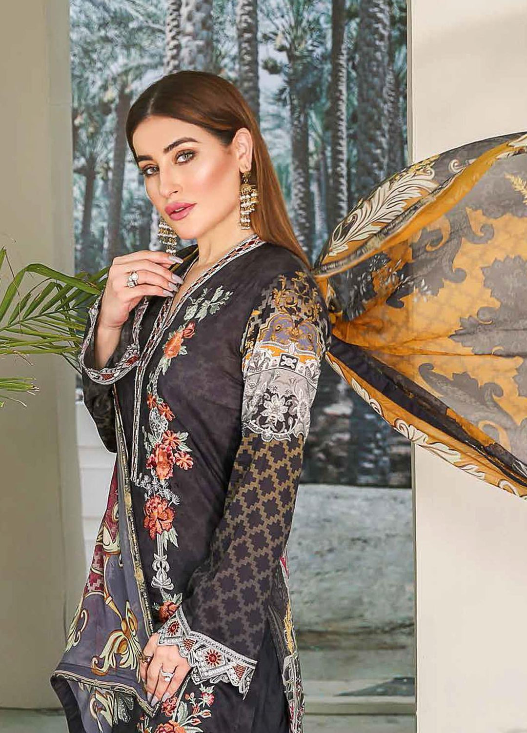 Dastoor by Ramsha Embroidered Lawn Suits Unstitched 3 Piece R21DT G-04 DARK MAGIC - Summer Collection
