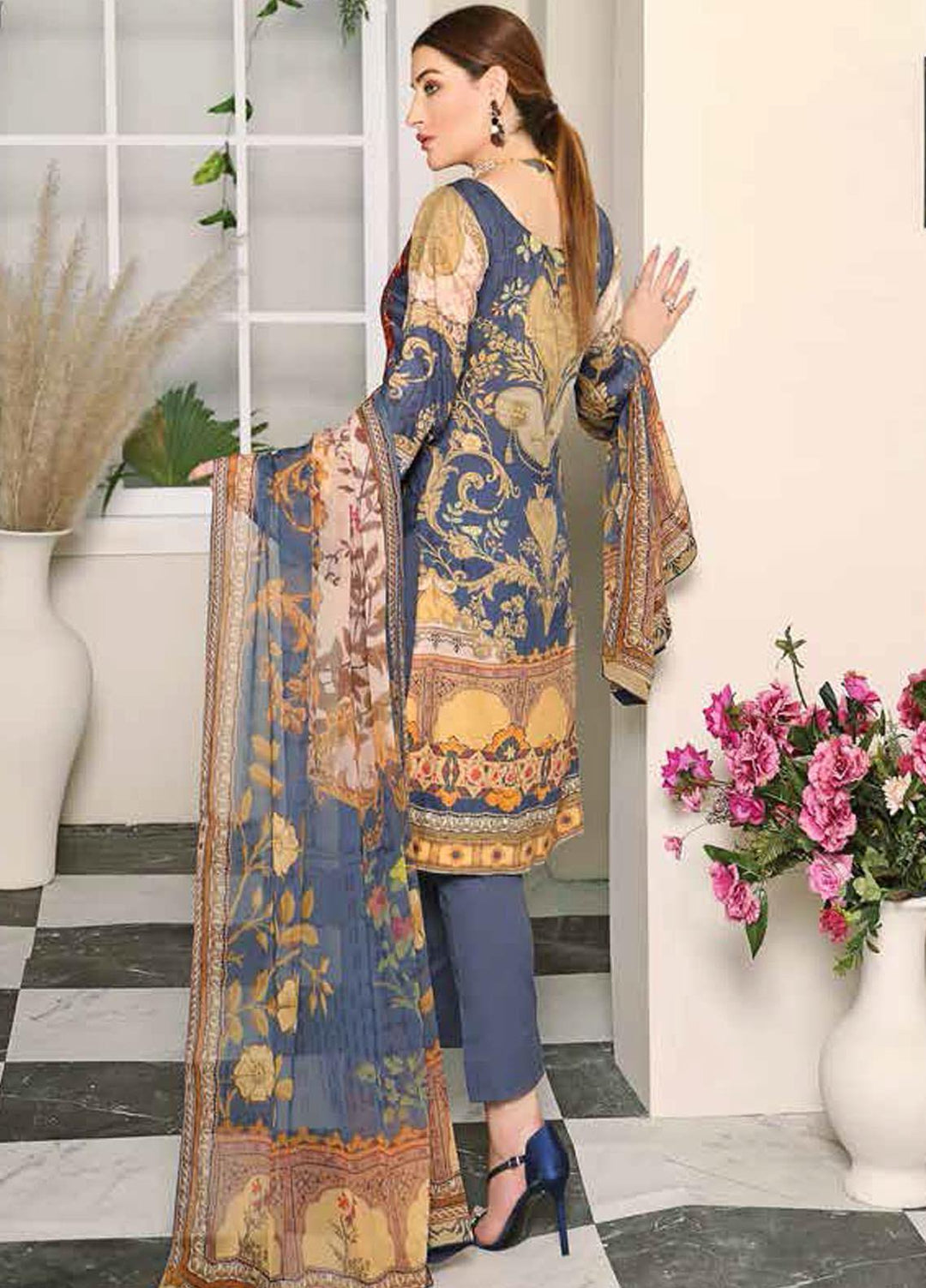 Dastoor by Ramsha Embroidered Lawn Suits Unstitched 3 Piece R21DT G-06 SERENE LOOKS - Summer Collection