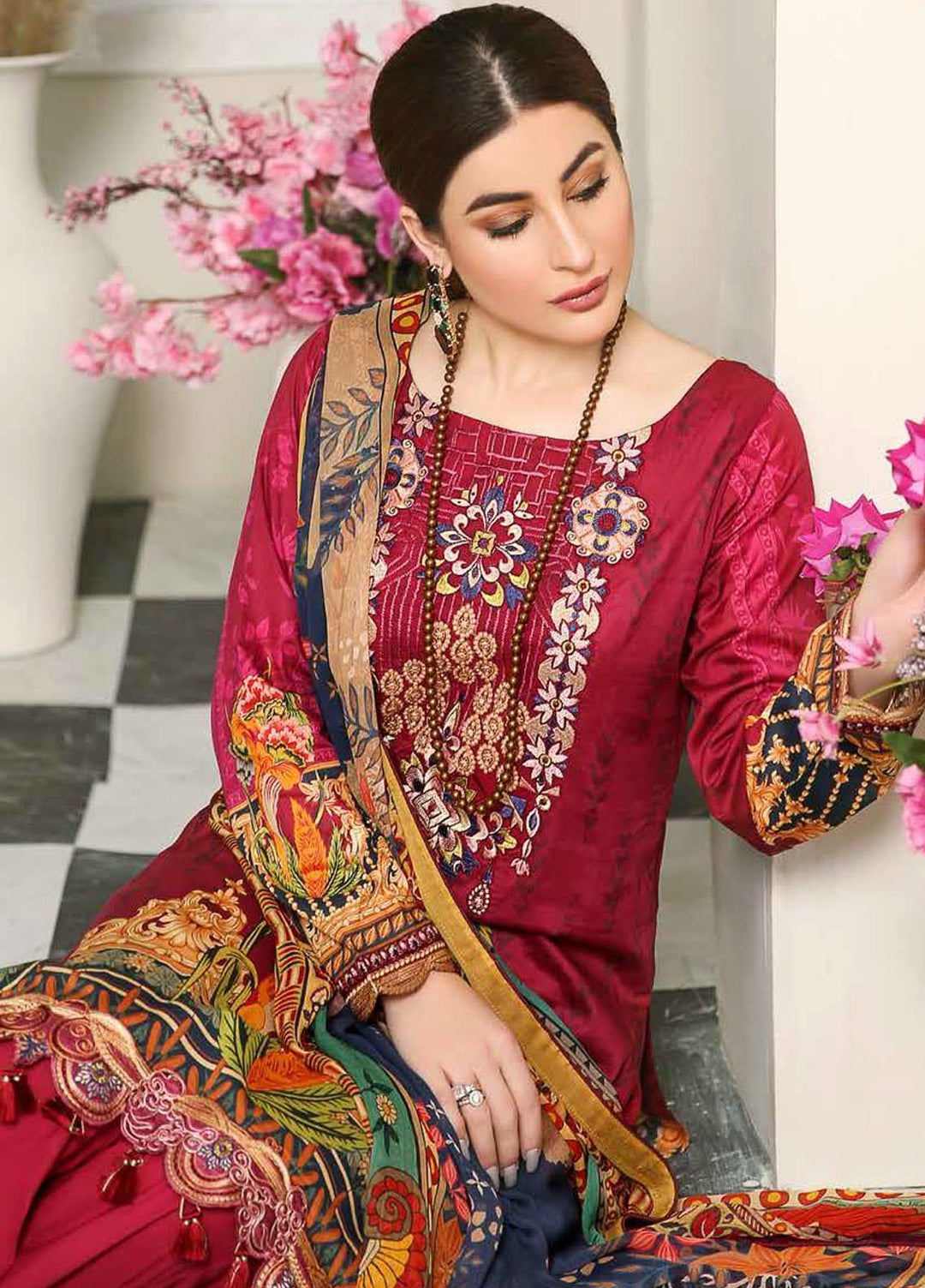 Dastoor by Ramsha Embroidered Lawn Suits Unstitched 3 Piece R21DT G-08 ROSE BLUSH - Summer Collection