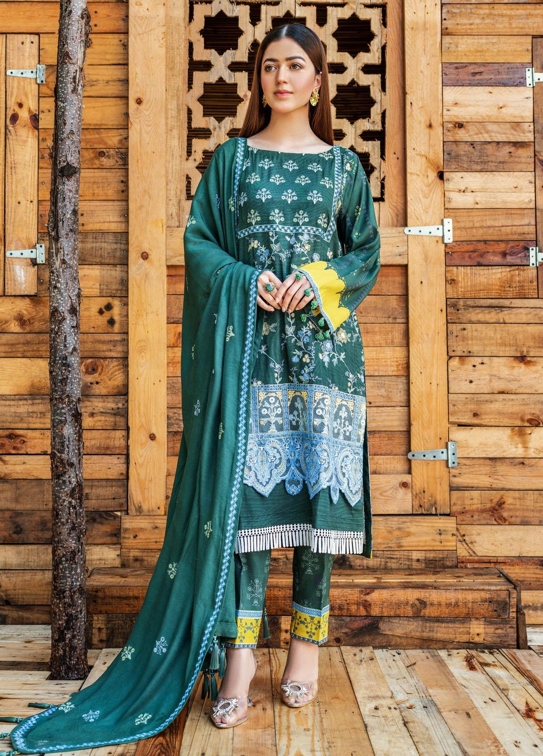 Dastoor by Soffio Embroidered Linen Suits Unstitched 3 Piece SFO21DU SUW1342GP - Winter Collection