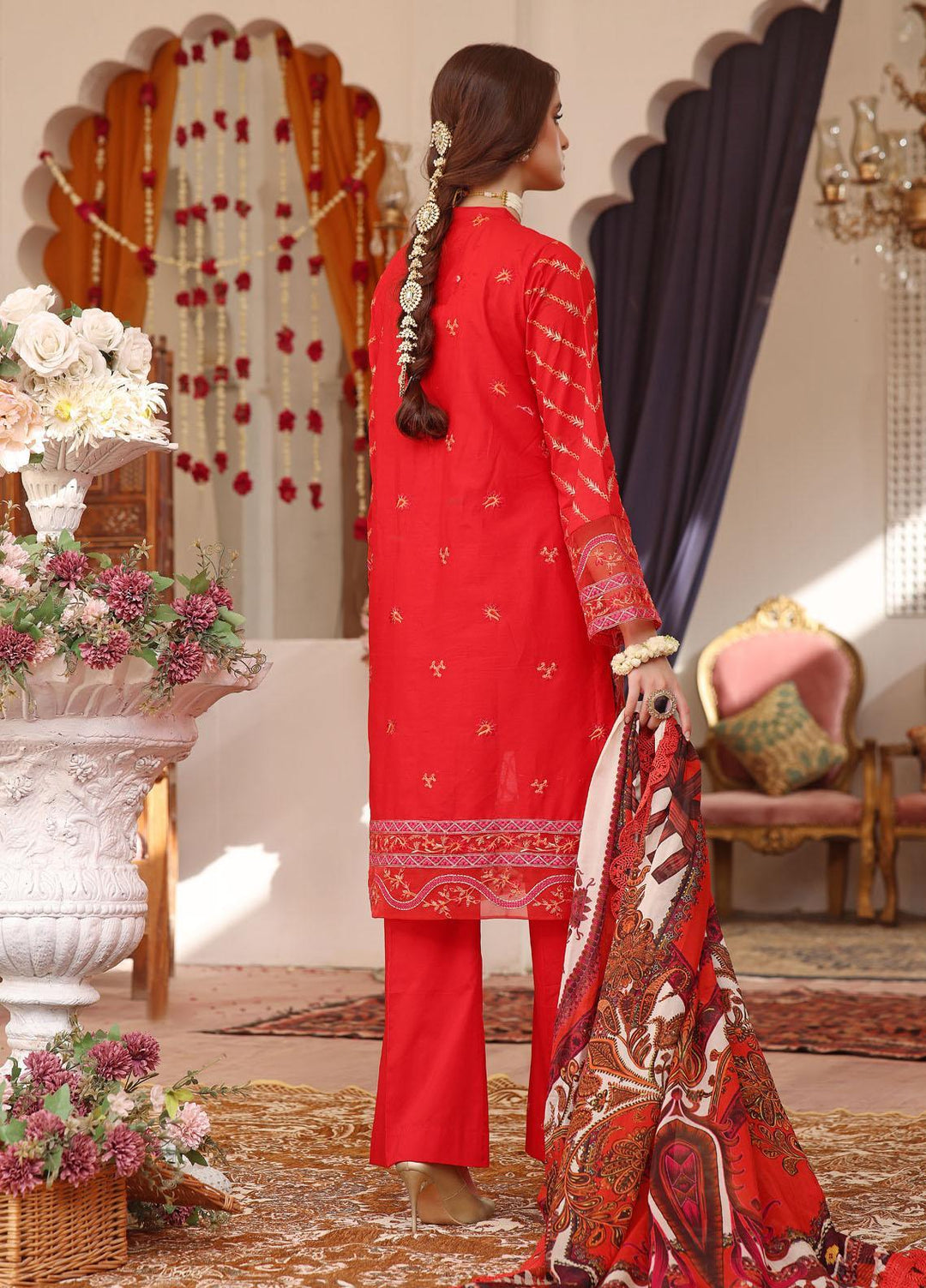 Daud Abbas Embroidered Lawn Suits Unstitched 3 Piece DA22BBE LEC-1003 Gulaab - Luxury Festive Collection