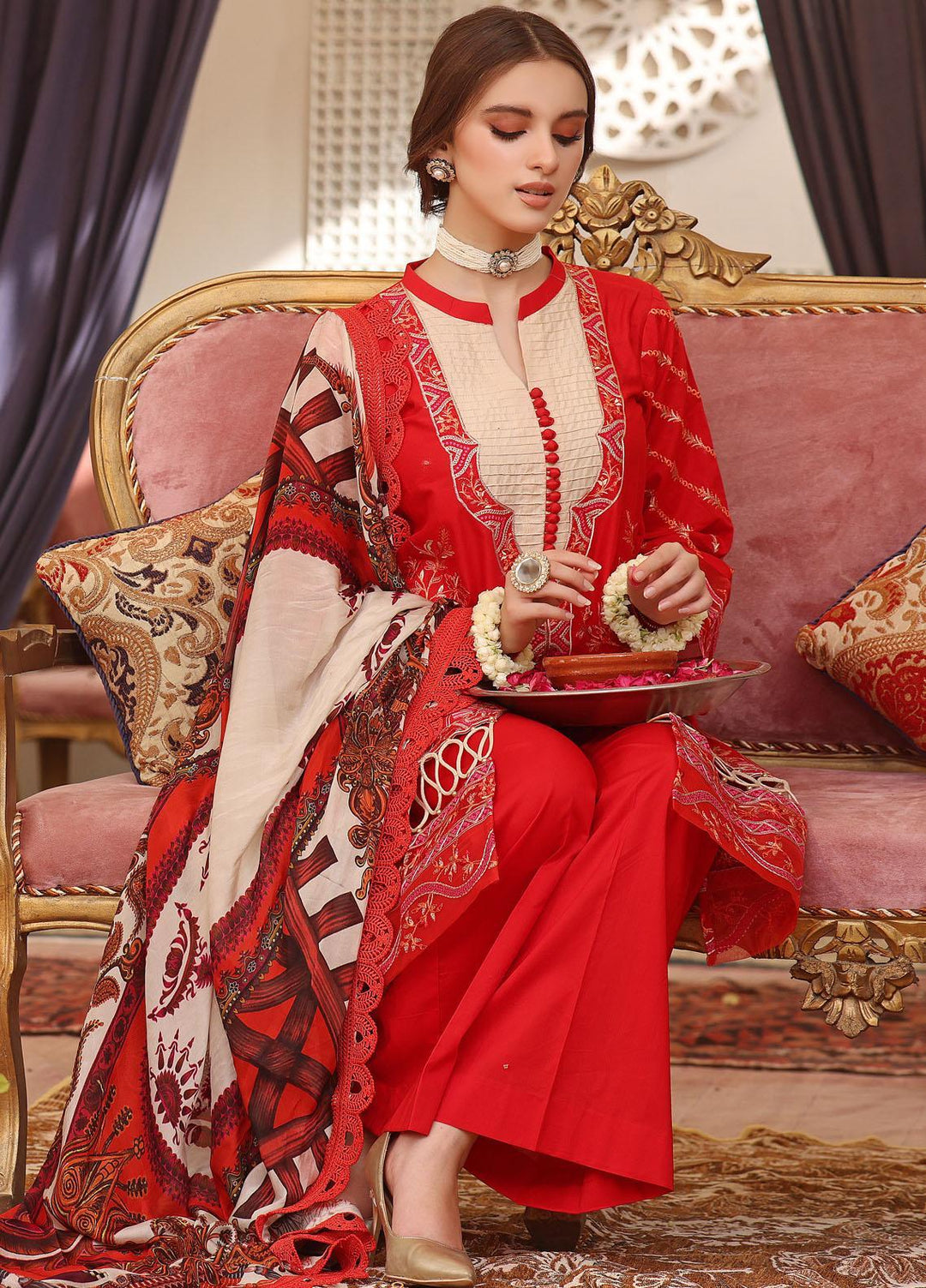 Daud Abbas Embroidered Lawn Suits Unstitched 3 Piece DA22BBE LEC-1003 Gulaab - Luxury Festive Collection