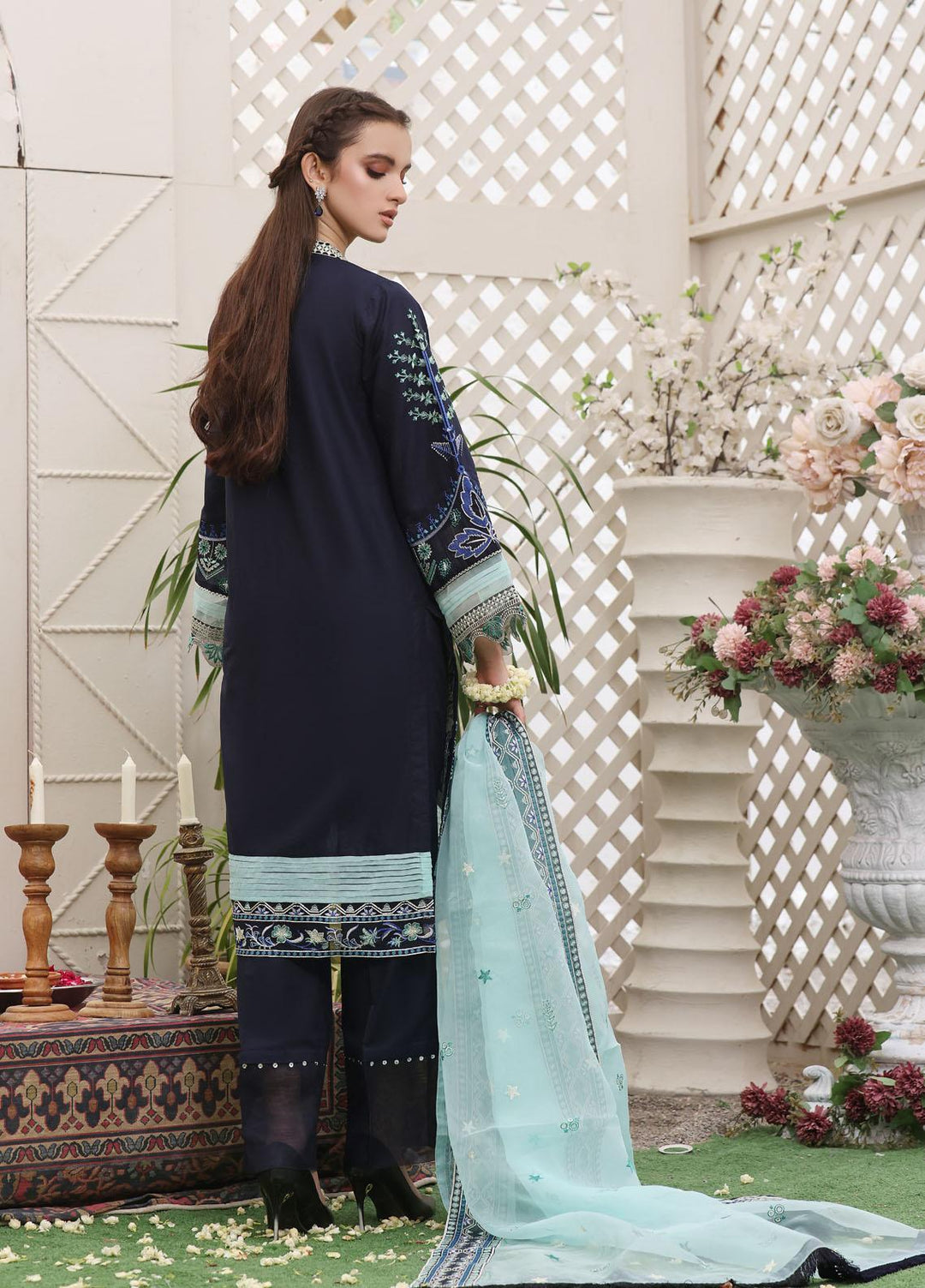 Daud Abbas Embroidered Lawn Suits Unstitched 3 Piece DA22BBE LEC-1005 Dina - Luxury Festive Collection