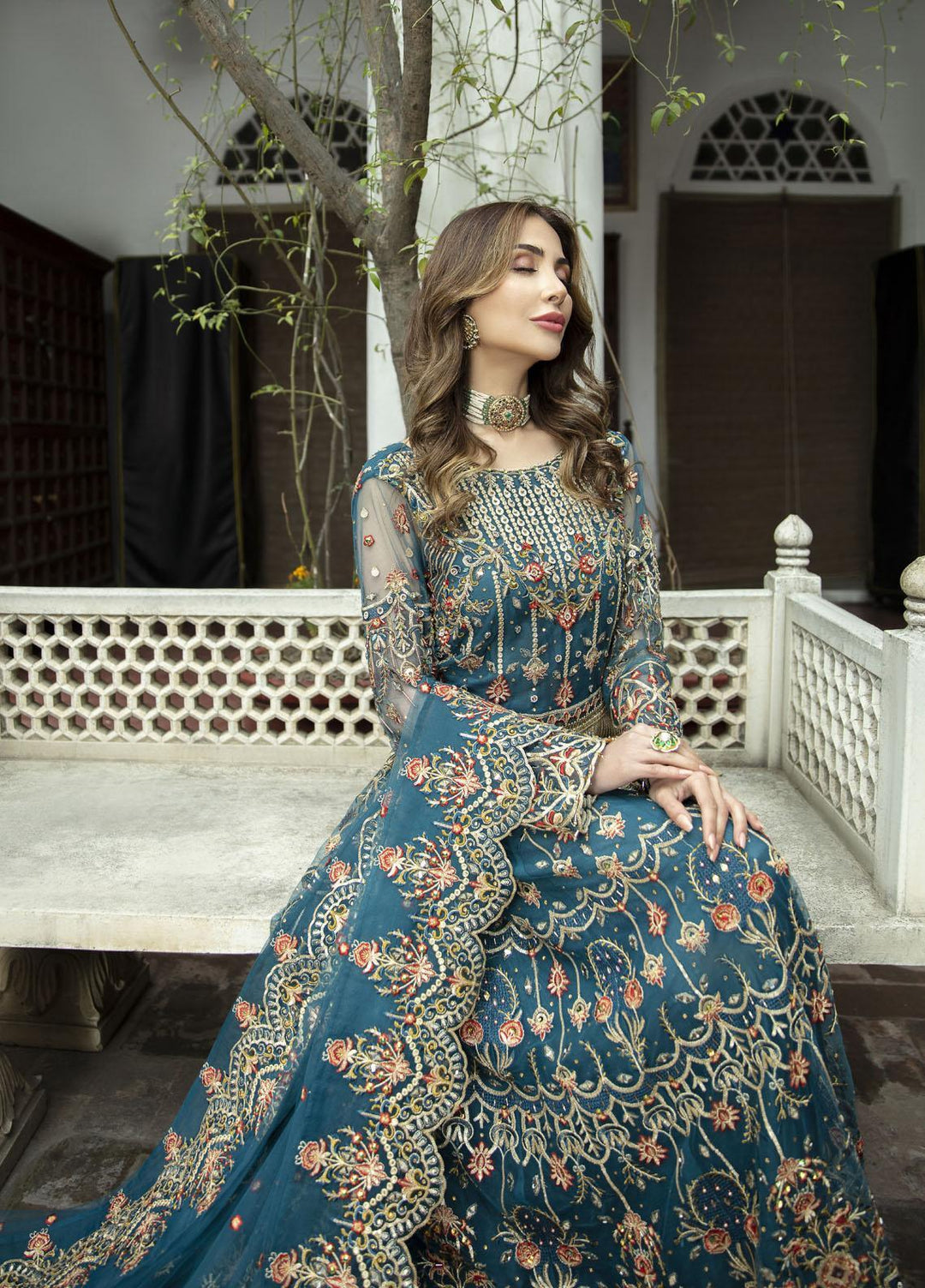 Daud Abbas Embroidered Net Suits Unstitched 2 Piece DA22DS DA-F-011/Sang e Sitara - Luxury Collection