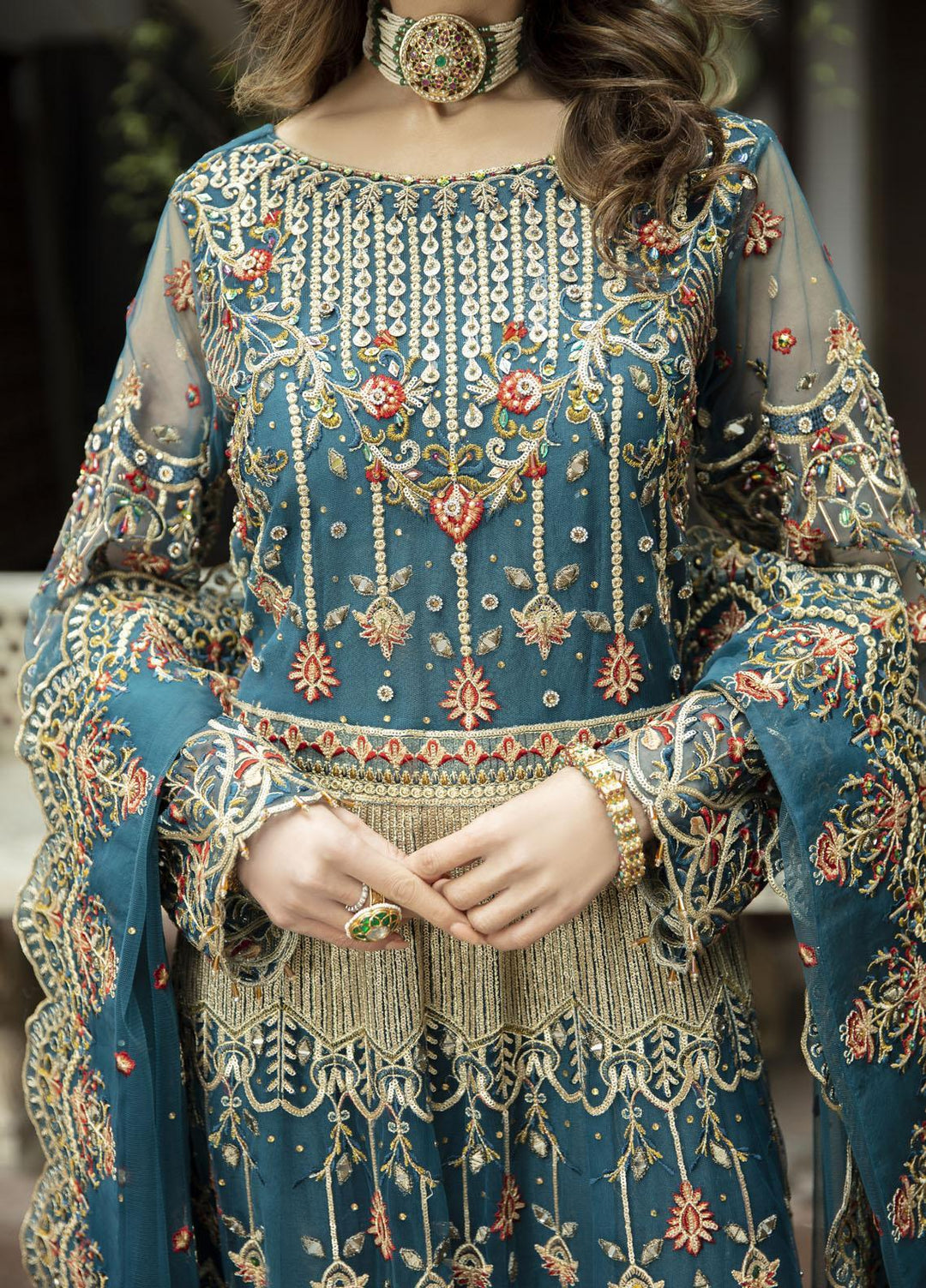 Daud Abbas Embroidered Net Suits Unstitched 2 Piece DA22DS DA-F-011/Sang e Sitara - Luxury Collection