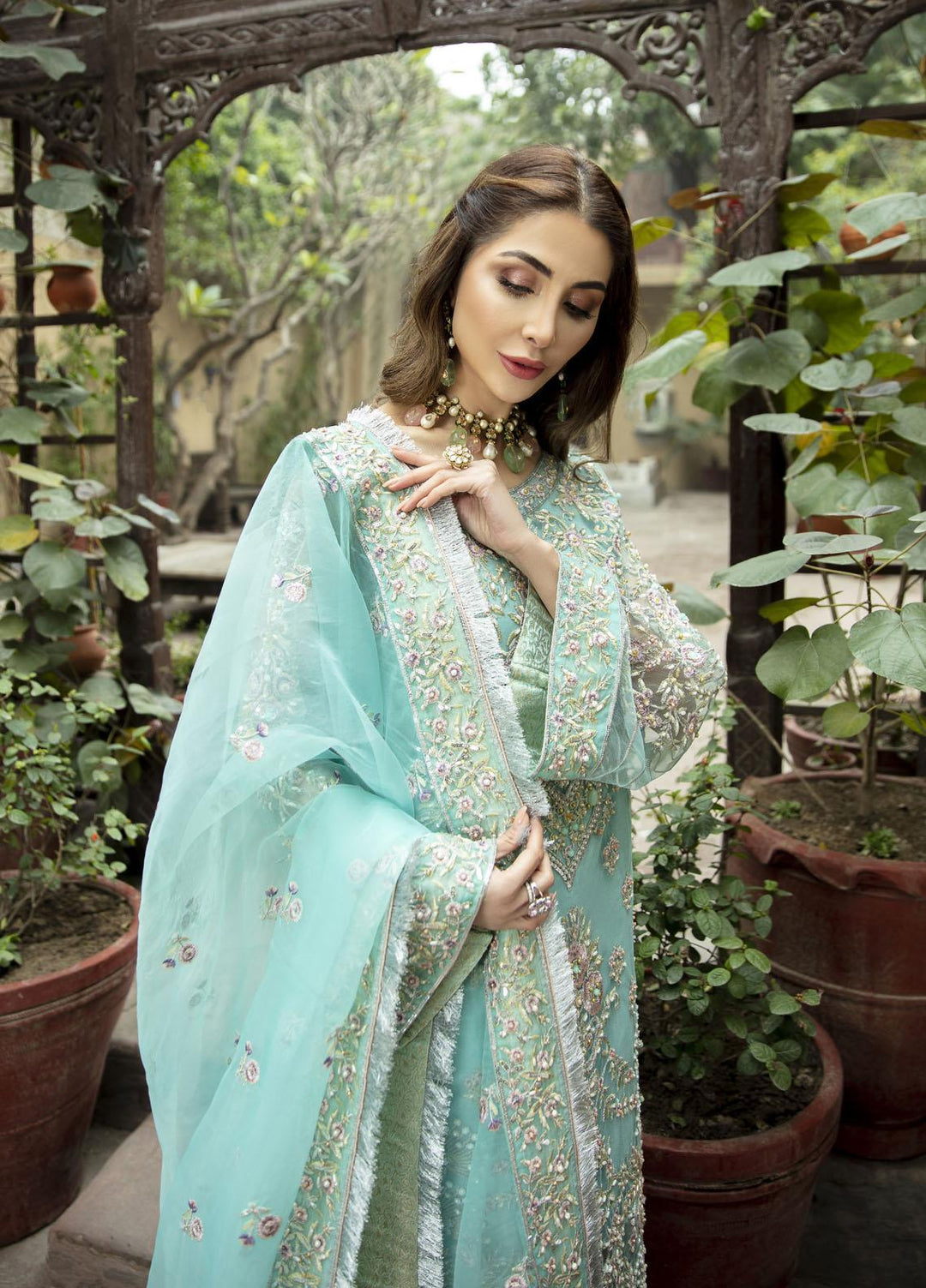 Daud Abbas Embroidered Net Suits Unstitched 3 Piece DA22DS DA-F-012/Byrooj - Luxury Collection