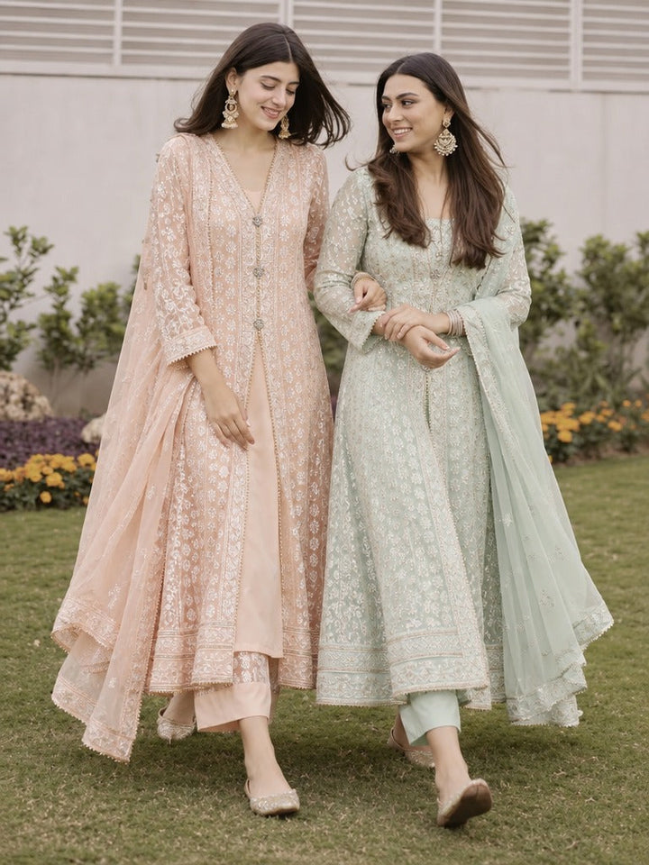 Rasm e Henna by Al Siyaab RTW Embroidered Chiffon 3 Piece Suit Noor e Nazakat Pistachio - Festive Collection