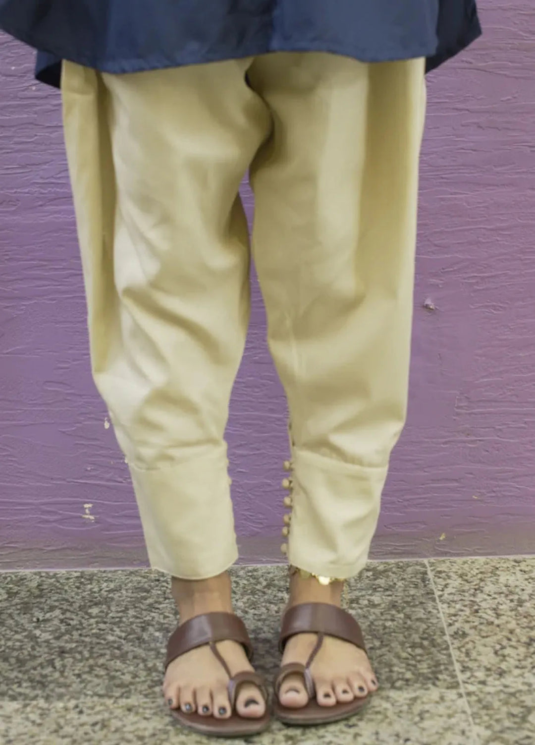 Deck Up Plain Cotton Cuffed Shalwar Fawn