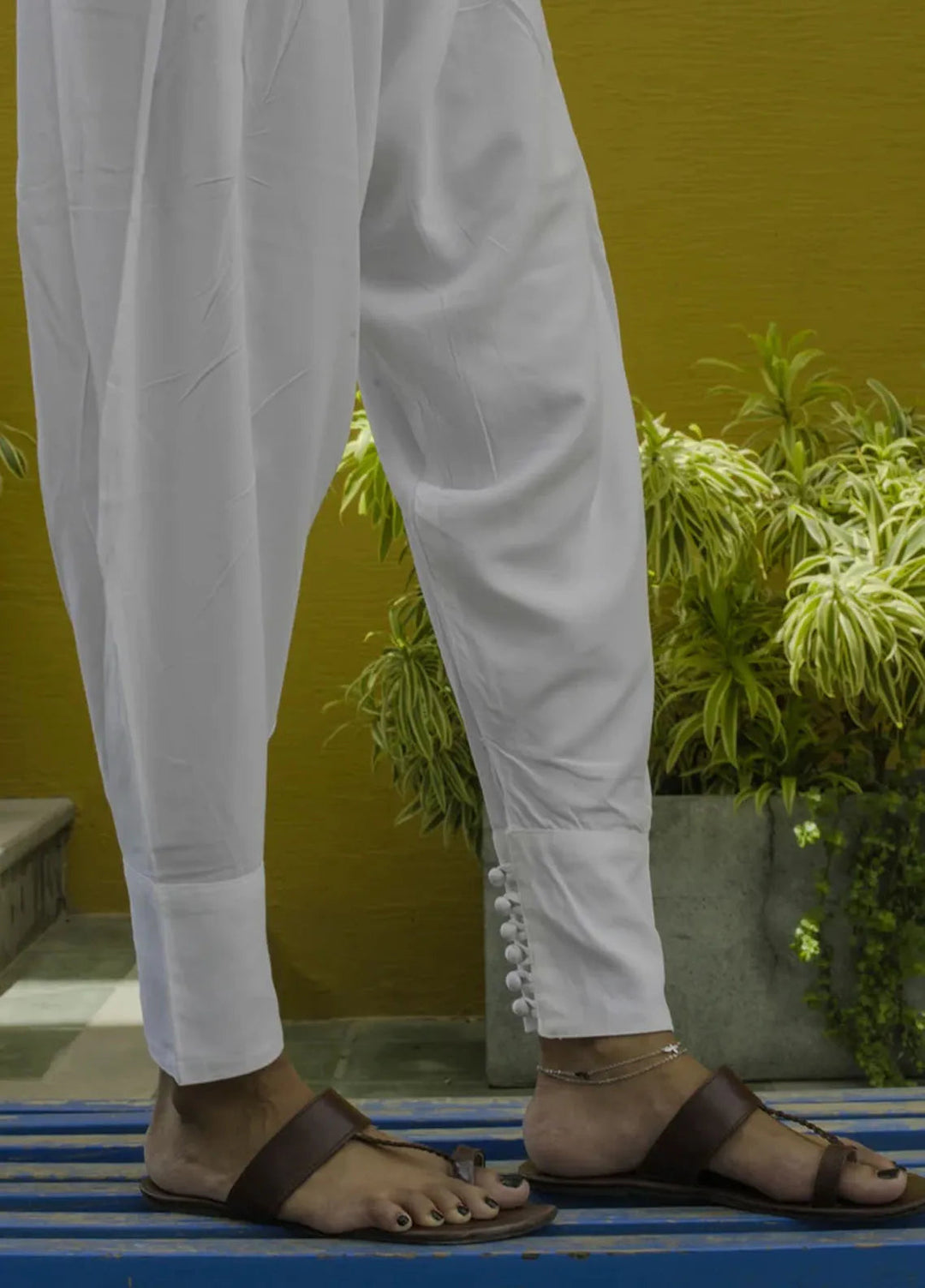 Deck Up Plain Cotton Cuffed Shalwar White