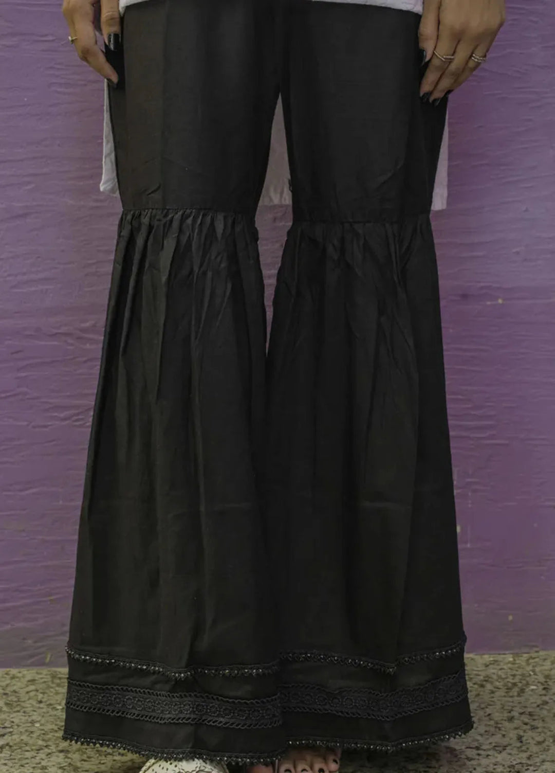 Deck Up Plain Cotton Gharara Pants Black