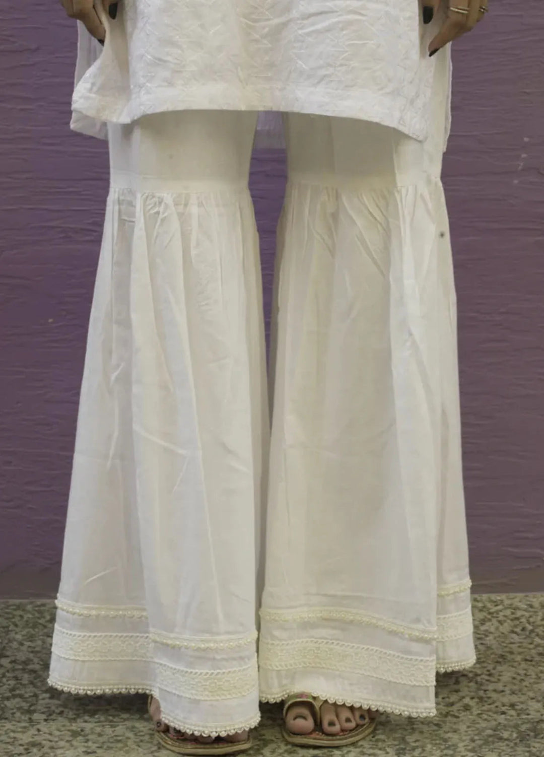 Deck Up Plain Cotton Gharara Pants White