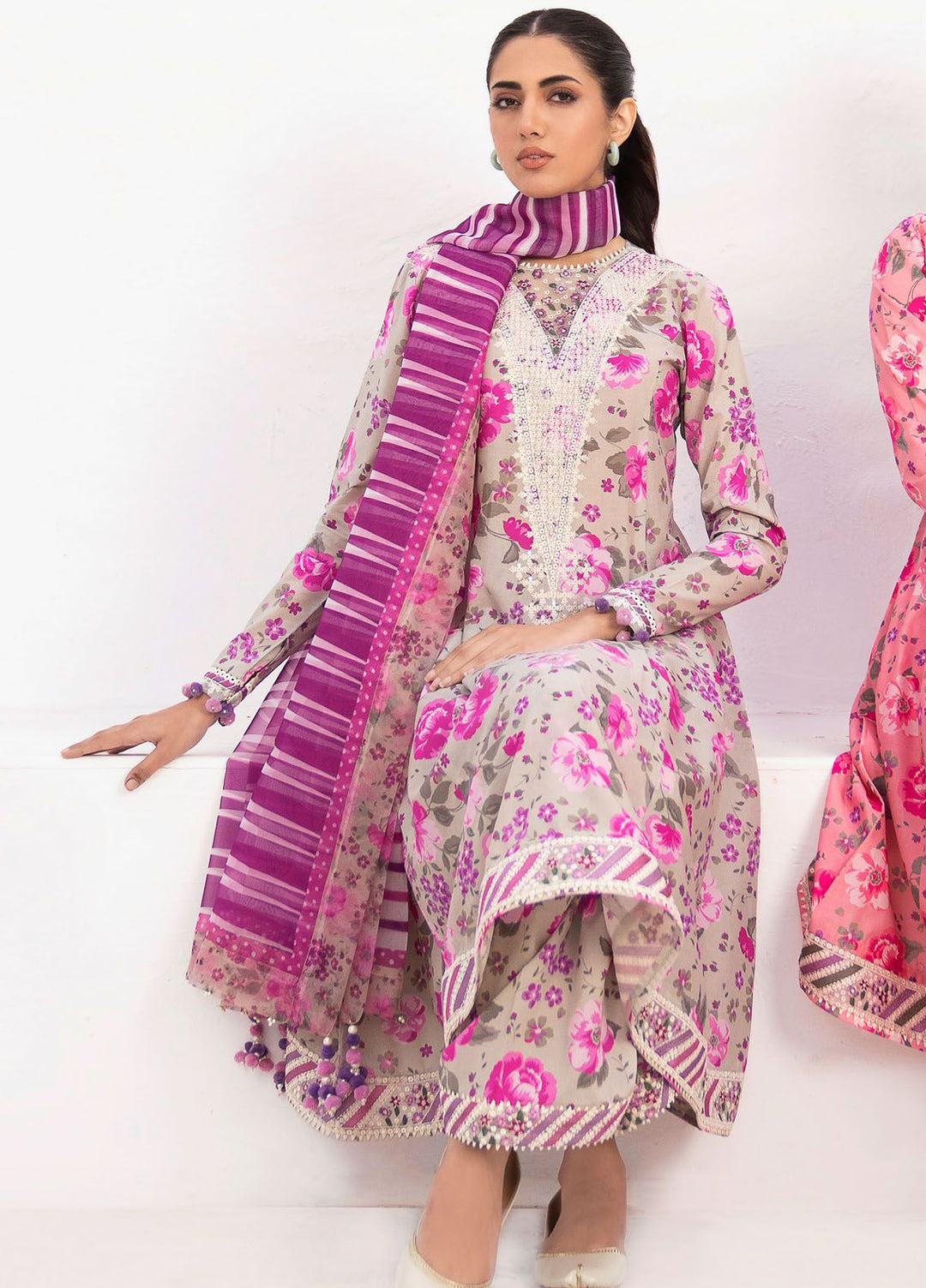 Delia By Jazmin Embroidered Lawn Suits Unstitched 3 Piece JZ24DL D-08 - Summer Collection