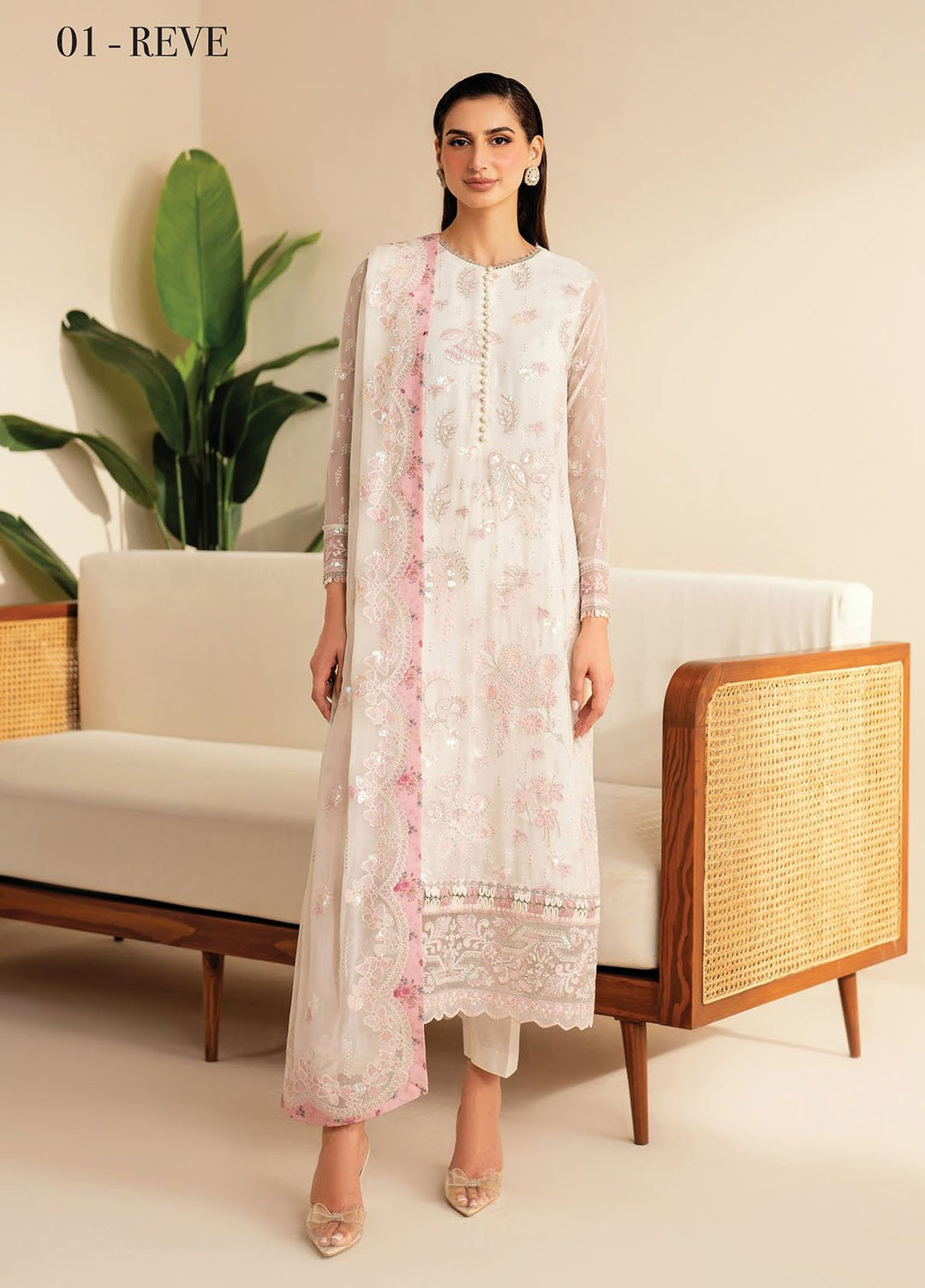Deme by Xenia Embroidered Chiffon Suits Unstitched 3 Piece XE25DC D-01 Reve - Formals Collection