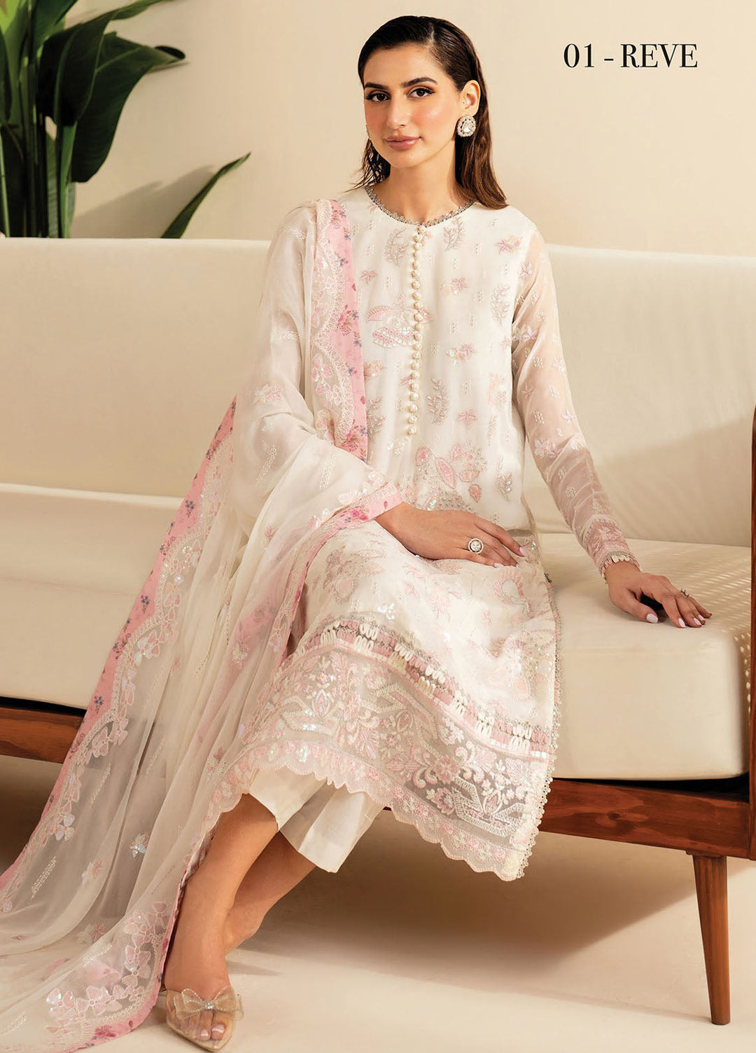 Deme by Xenia Embroidered Chiffon Suits Unstitched 3 Piece XE25DC D-01 Reve - Formals Collection
