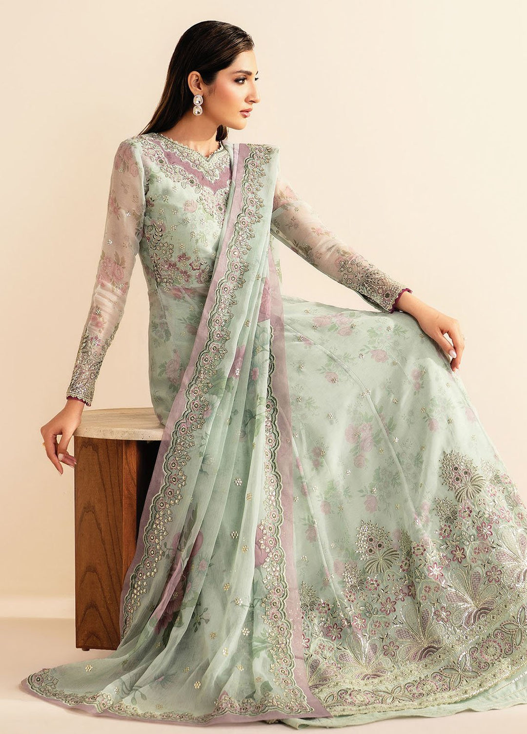 Deme by Xenia Embroidered Chiffon Suits Unstitched 3 Piece XE25DC D-02 Sive - Formals Collection