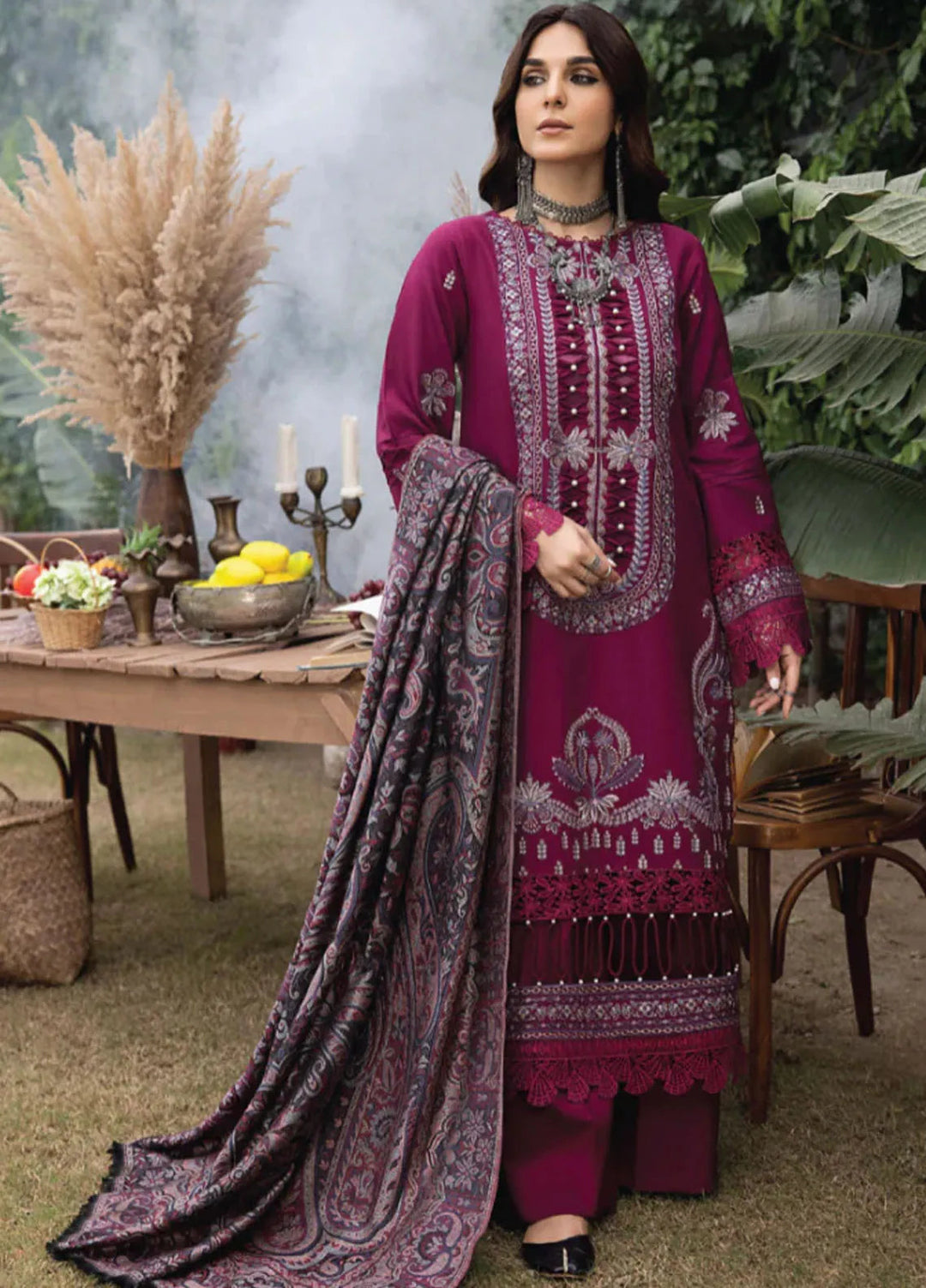 Denara By Humdum Embroidered Wool Suit Unstitched 3 Piece HD24D D-07 - Winter Collection