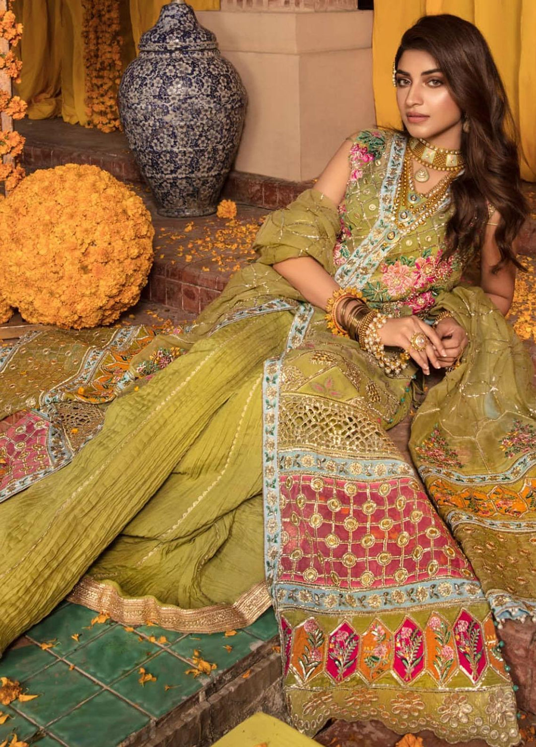 Desi Wedding Ho Rae Hai by Crimson Embroidered Organza Suits Unstitched 3 Piece CR22WD 4B Lime - Wedding Collection