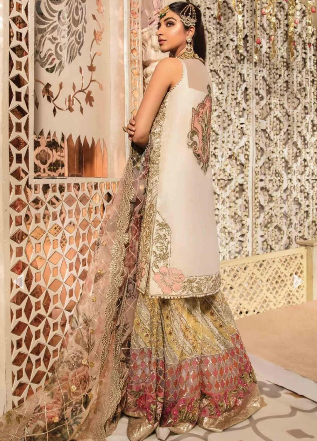 Desi Wedding Ho Rae Hai by Crimson Embroidered Organza Suits Unstitched 3 Piece CR22WD 5A Ivory - Wedding Collection