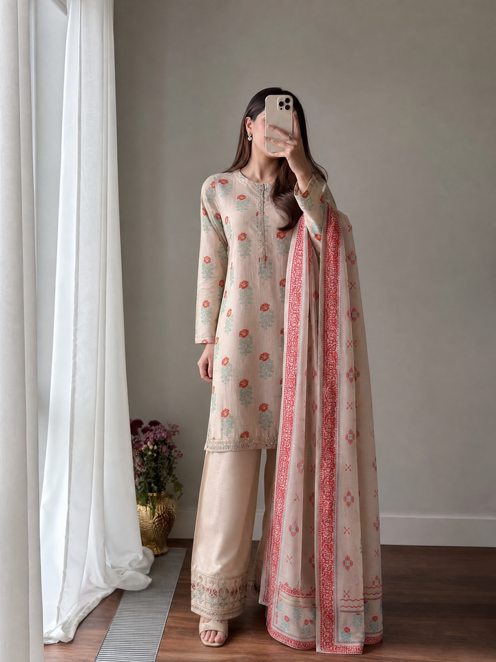 Block and Bloom by HZ Textiles RTW Embroidered Cotton 3 Piece Suit HZ26PCB SBE-006-3P - Casual Collection