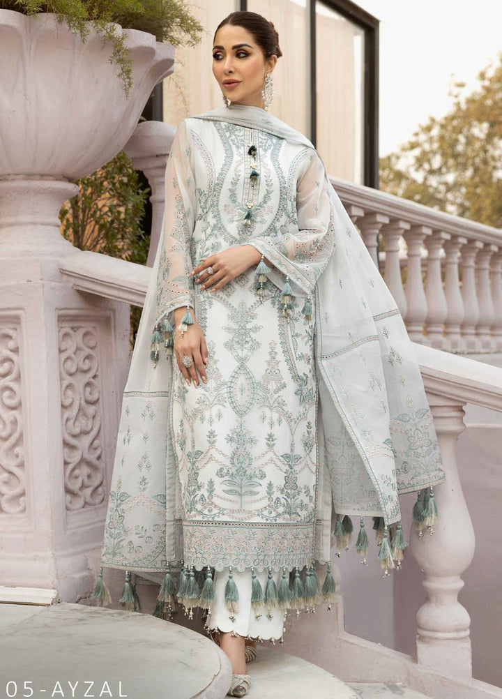 Dhaagay By Alizeh Fashion Embroidered Chiffon Suits Unstitched 3 Piece AFB23D 05 Ayzal - Formal Collection