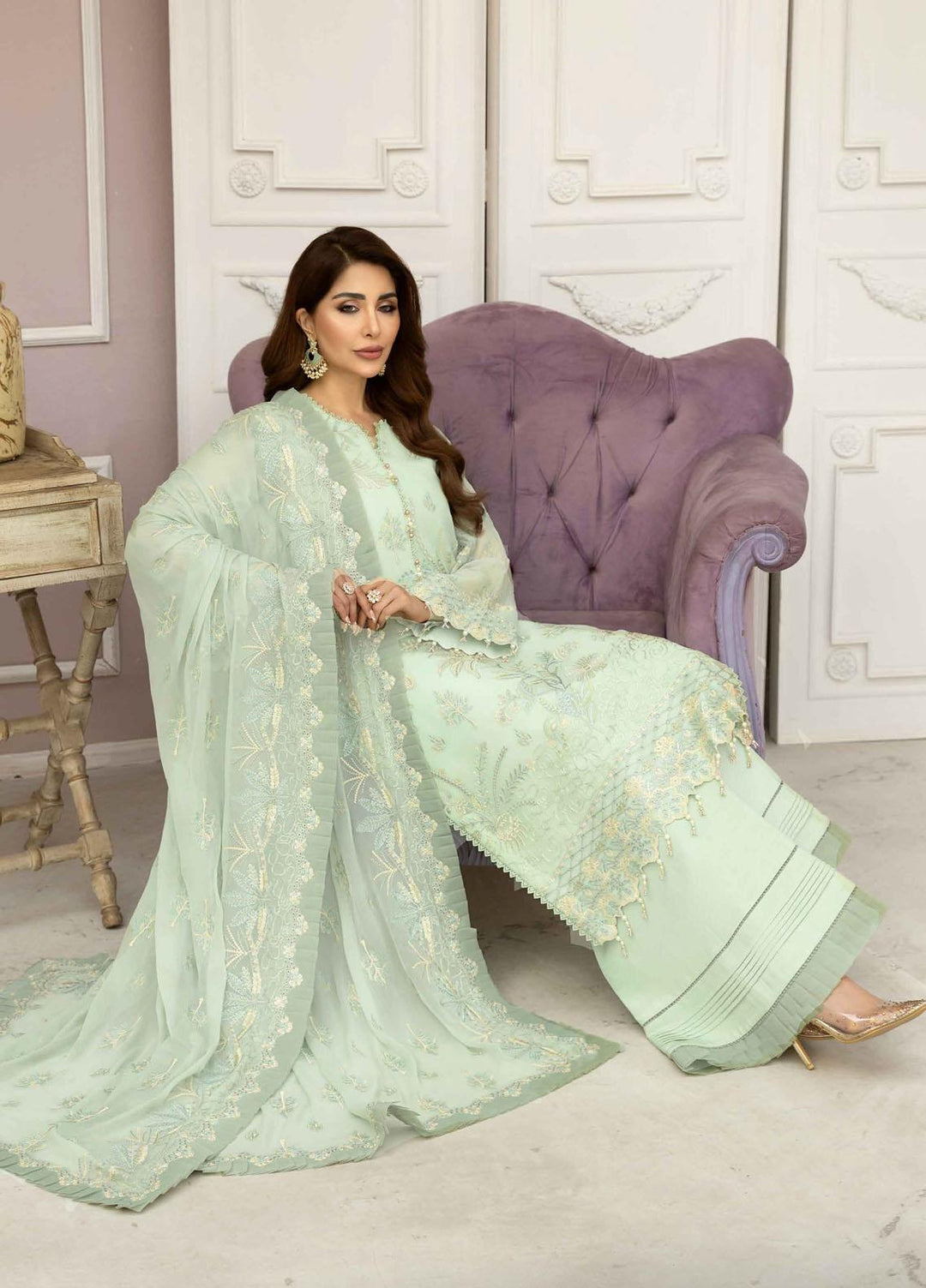 Dhaagay By Alizeh Fashion Embroidered Chiffon Suits Unstitched 3 Piece AFB23D 09 Rameen - Formal Collection