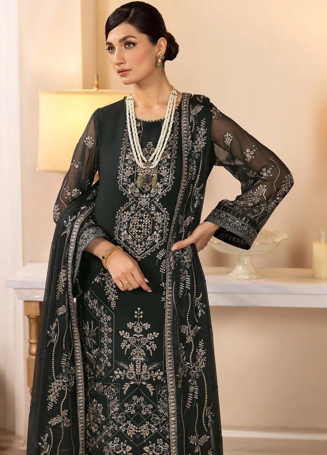 Dhaagay By Alizeh Fashion Embroidered Chiffon Suits Unstitched 3 Piece AFB23D-V2 D-02 Anisa - Formal Collection