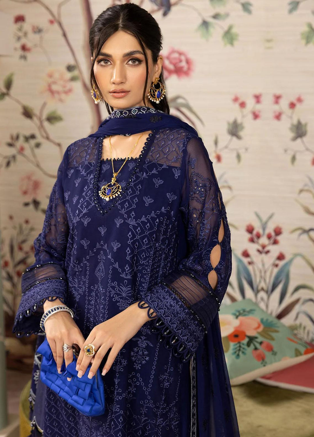 Dhaagay By Alizeh Fashion Embroidered Chiffon Suits Unstitched 3 Piece AFB23D-V2 D-04 Sibel - Formal Collection